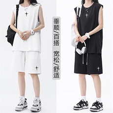 夏季亲肤百搭宽松休闲无袖冰丝套装TZ86-特批68，男装休闲套装，星座718