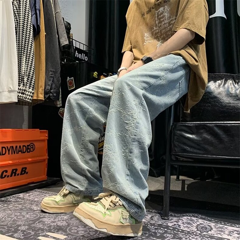 潮牌提花牛仔裤男新款欧美高街港风痞帅休闲阔腿长裤子YN850-P45,男装牛仔裤,星座1008