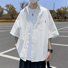 基础款开衫纽扣白衬衫短袖男女款风纯色五分袖垂感翻领衬衣C316，男装衬衫，星座1116A-1（原606A）