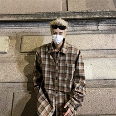 24年秋冬日系加厚格子衬衫男女CityBoy复古衬衣外套潮-CC18-p50，男装衬衫，星座601-2