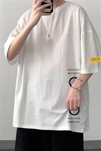 YT26114-P30 亚短袖t恤男大码五分袖男宽松七分袖 港风模特图片