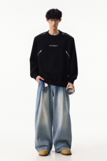 美式重磅卫衣男生春秋季金属拉链设计感潮牌宽松休闲圆领套头外套，男装卫衣，电商A003