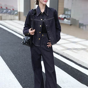 现货气质显瘦女装高级感24年新款秋季高端欧货牛仔喇叭腿裤两件套图片