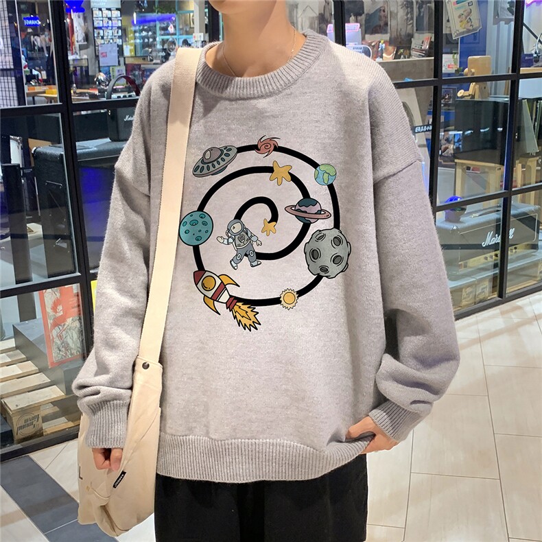 1港风宽松中性情侣潮流大码M-5XL印花毛衣男外套7912P48加绒P55,男装针织衫/毛衣,星座226-2
