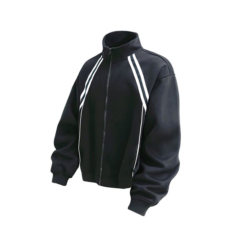 抖音得物高品质二开25秋冬美式重磅结构织带撞色立领卫衣外套W70，男装卫衣，电商A486-1