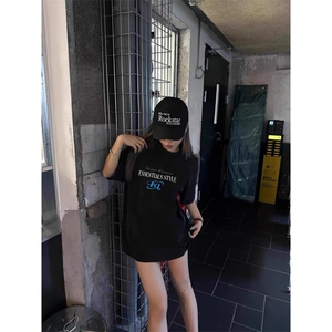 网图美式夏季重磅280克纯棉情侣短袖字母印花T恤221-5/T1104/P35图片