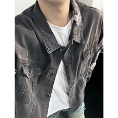 JK629-p70-限价98现货破洞港风大码肥仔牛仔外套ins宽松夹克，男装工装外套，星座116