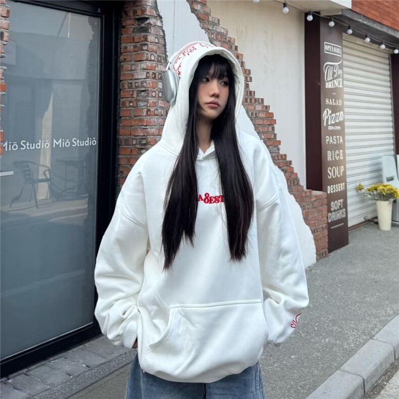 潮牌美式重磅连帽卫衣男女高街字母刺绣宽松重磅无性别帽衫,男装卫衣,星座506A