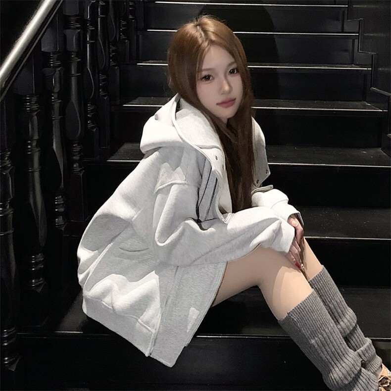 抖音得物品质26春装美式重磅结构斜拉链高领连帽卫衣开衫外套W61,女装短外套,电商A486