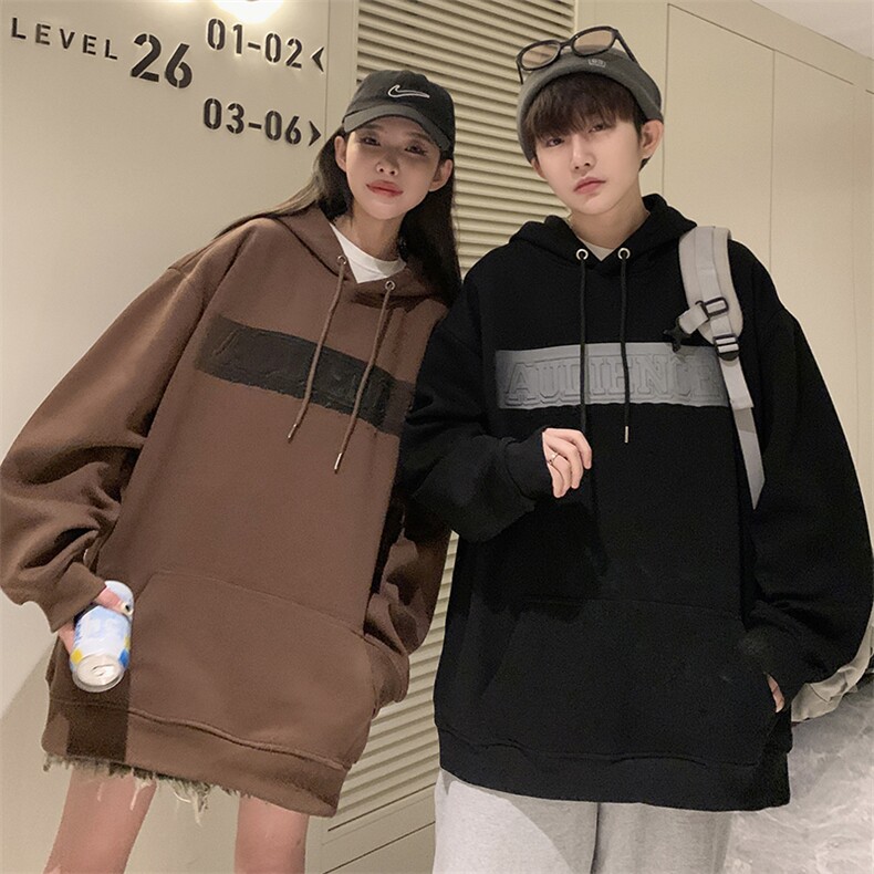 EQ190重工艺凹凸印花连帽套头卫衣男女春季学院风情侣装外套P58,男装卫衣,电商C306-1
