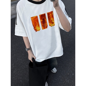 可48小时发货支持抖音得物来样二开 重磅美式高街纯棉织带短袖T恤图片