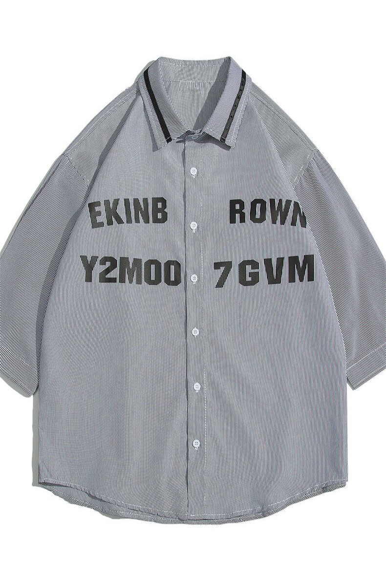 1白底竖条纹大码M-5XL日系潮流情侣七分袖衬衫男QCS7018P45控59,男装衬衫,星座226-2