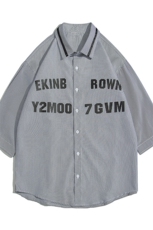 1白底竖条纹大码M-5XL日系潮流情侣七分袖衬衫男QCS7018P45控59，男装衬衫，星座226-2