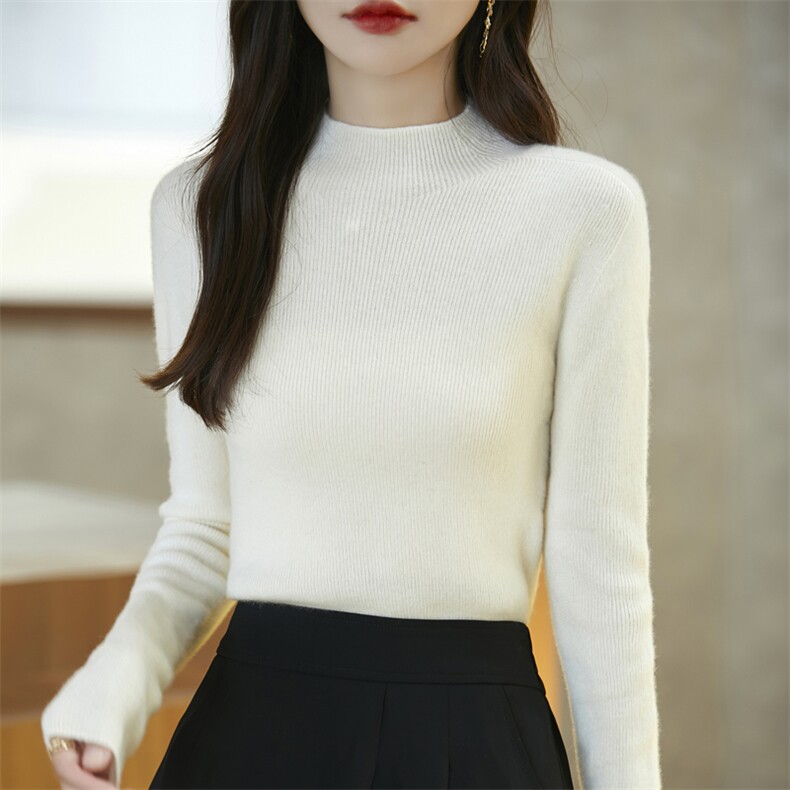 优雅女士衫简约纯色设计舒适保暖百搭时尚,女装羊绒衫,昭美羊绒