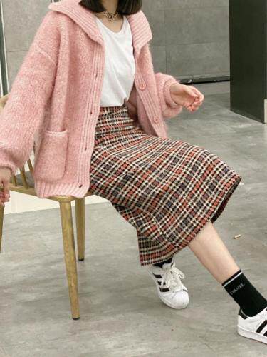 后门开叉松紧格子百搭格子裙，女装，昕叶良品