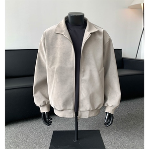 扎染脏脏美式复古立领PU夹克百搭宽松痞帅上衣外套JK2505-特P65图片