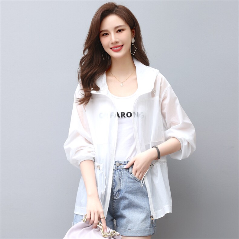 白色防晒衣女2025夏季新款女款宽松休闲防晒服小个子开衫薄款外套，女装防晒衣，依倍林