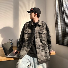 港风牛仔外套男春秋季新款潮牌痞帅上衣美式宽松翻领M2340-P70，男装工装外套，星座1109-3
