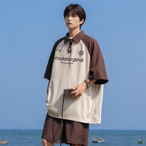 港风 24夏款华夫格字母印花POLO休闲短袖套装 TZ61185 P65控88图片