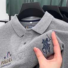 纯棉T恤男长袖中年商务翻领爸爸装polo衫男士休闲大码春季上衣服，男装T恤，电商B212（原钱塘6029）