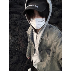 美式复古做旧竹节纹路水洗重磅牛仔外套Boxy宽松休闲cleanfit潮流，男装工装外套，星座1210-1