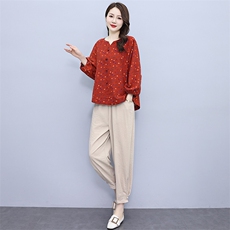 高端棉麻套装2023秋季新款高级时尚气质两件套，女装套装/套裙，魅影