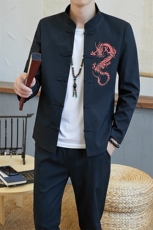 夹克套装男士修身立领一套衣服中国风刺绣休闲男两件套YK807-P100，男装夹克，星座509
