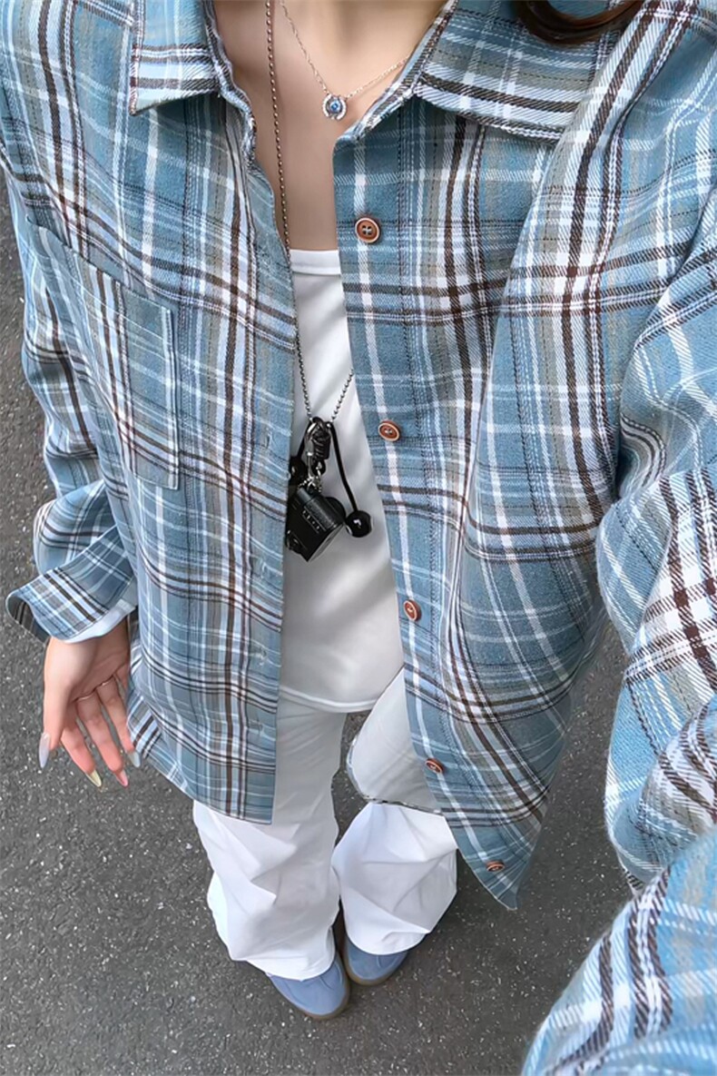 2025HC25480改长秋季女模大码格子长袖衬衫M-5XHC25481-特P25,男装衬衫,电商A022