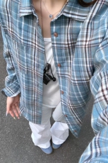 2025HC25480改长秋季女模大码格子长袖衬衫M-5XHC25481-特P25，男装衬衫，电商A022