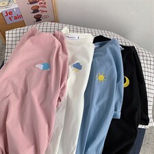 高转化夏季宽松中性刺绣短袖T恤女416B-1-DT86-P25限39，女装T恤，星座416B-1