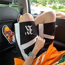 1港风拼色抽绳短裤男大码M-5XL休闲潮流五分裤男DK77035P30控48，男装牛仔裤，星座226-2