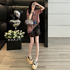 女夏季新款韩版时尚运动休闲套装卡通小熊圆领短袖宽松短裤两件套，女装套装/套裙，2C310