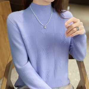 女士羊毛衫羊毛半高领疙瘩针纯色简约图片