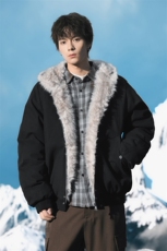 美式座山雕潮百搭显高连帽外套拉链不卡毛加绒毛领棉服1003-TP89，男装棉衣，电商B306