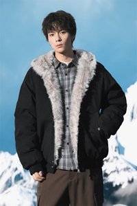 美式座山雕潮百搭显高连帽外套拉链不卡毛加绒毛领棉服1003-TP89图片