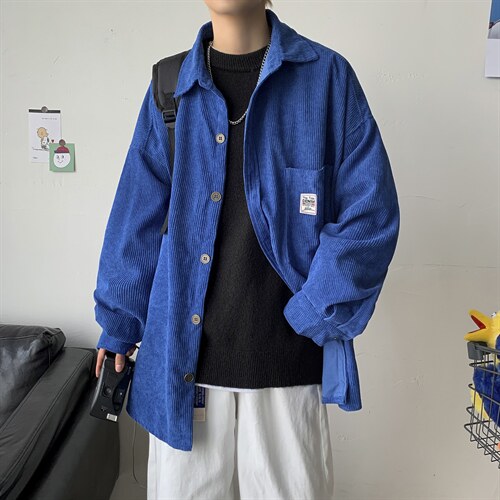 港风秋冬灯芯绒夹克外套长袖韩版衬衫宽松衬衣男女ins潮H202/P45,男装衬衫,钱塘713