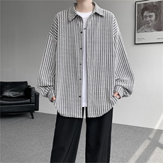 8XL-M鱼骨纹小香风衬衫男生春秋衬衣宽松慵懒垂感外套CS29009P45，男装衬衫，电商B312