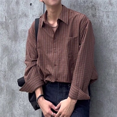 秋冬季简约时尚设计感百搭休闲磨毛复古格子衬衫衬衣外套C907，男装衬衫，星座1116A（原606A-3）