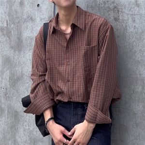 秋冬季简约时尚设计感百搭休闲磨毛复古格子衬衫衬衣外套 C907图片