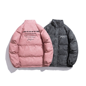 白底立领PU皮复古做旧金属印花字母设计棉衣男MY77732P130控178图片