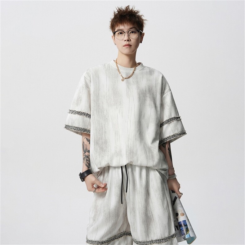 电商DSA028-TZ2501特P50华夫格印花拼接设计套装男限价89,男装休闲套装,电商A028