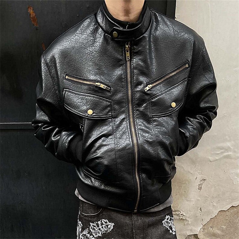2026春复古PU皮衣夹克多口袋廓形机车服外套PY6110,男装夹克,星座1108