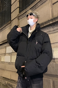 美式字母羽绒服男款冬季加厚满天星外套青少年学生情侣面包服棉袄图片