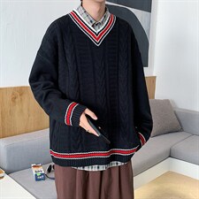 毛衣V领休闲宽松上衣男时尚青年2024秋冬新款A161-2-M2050-P65图片