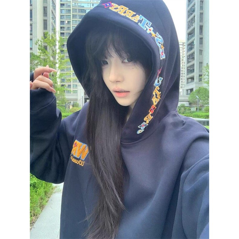 1506-1/WW061/P46潮牌藏青色彩色字母刺绣卫衣情侣男女同款图片