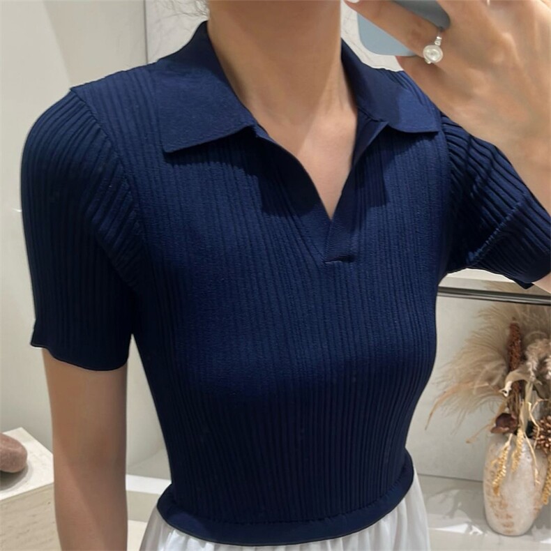 坑天POLO领拼接纯棉半身裙,女装连衣裙,优麦羊绒（原洪叶羊绒）