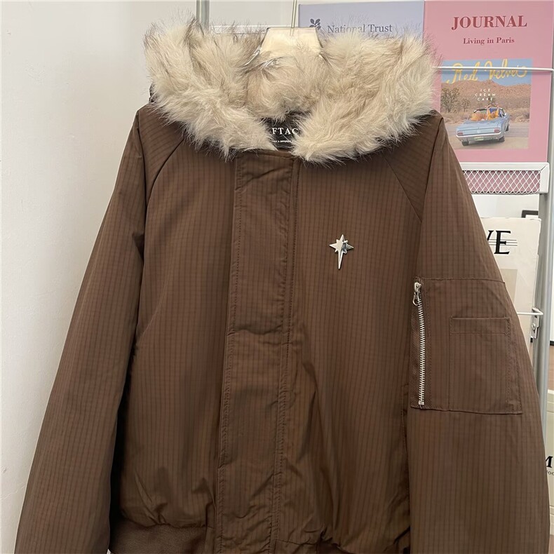 美式潮牌毛领加厚短款棉服男女冬季cleanfit保暖棉衣M0776-P93,男装棉衣,星座308B-2