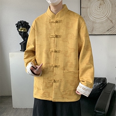 男士外套麂皮绒印花夹克盘扣立领唐装龙XZ1512-2508-P85，男装夹克，星座1512
