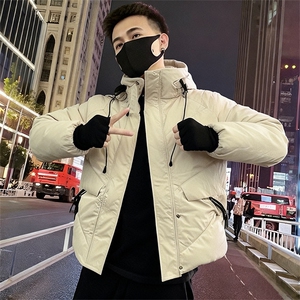 B07/P108控148 冬季潮牌解构连帽工装式冲锋衣棉衣外套男白首1图片