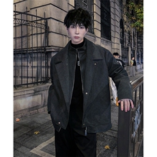 老钱风加棉加厚外套男冬季美式复古翻领夹克棉服宽松情侣大衣，男装夹克，星座903-1